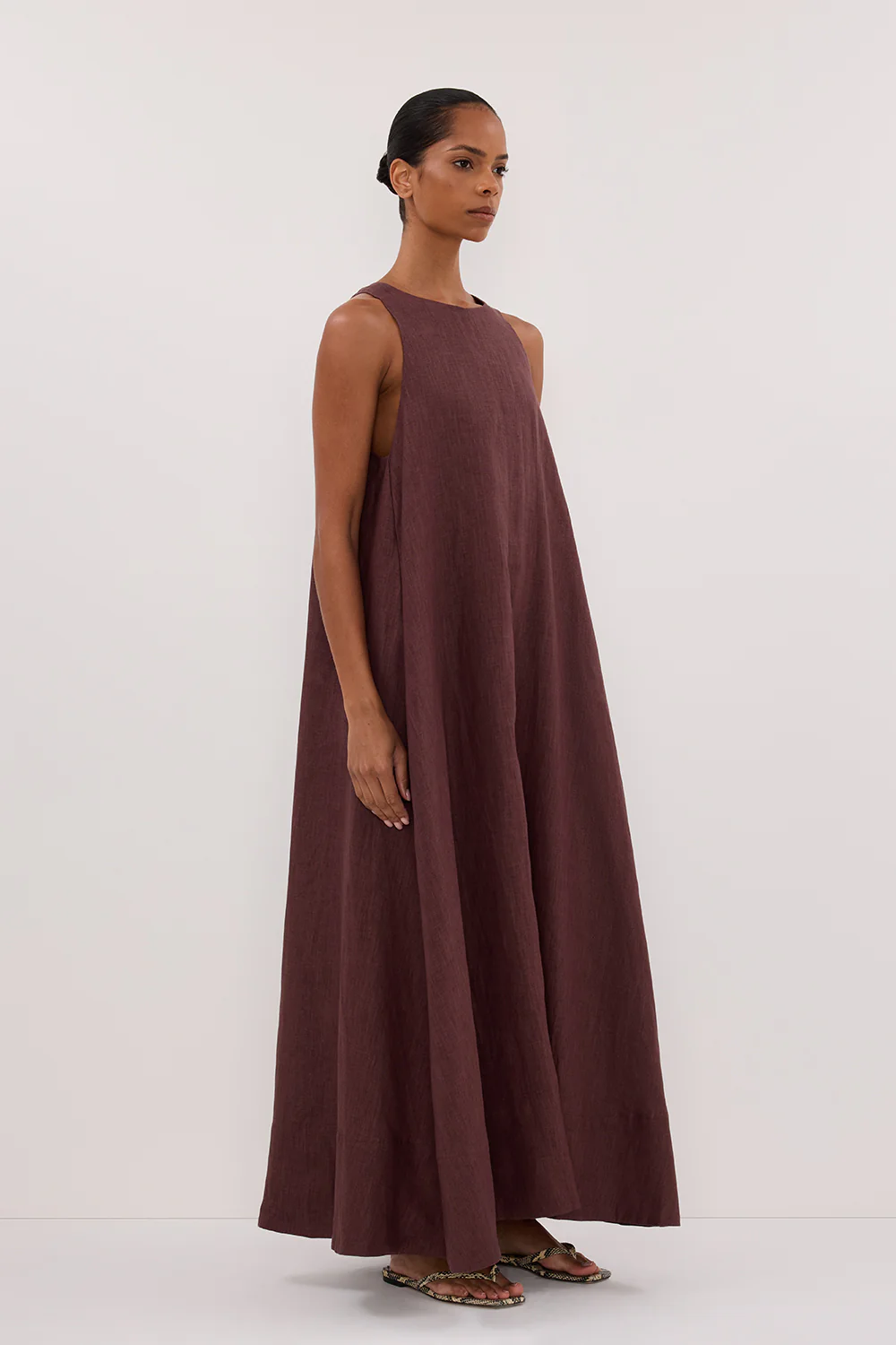 ISABELLE WALNUT LINEN MIDI DRESS - Gamepaces