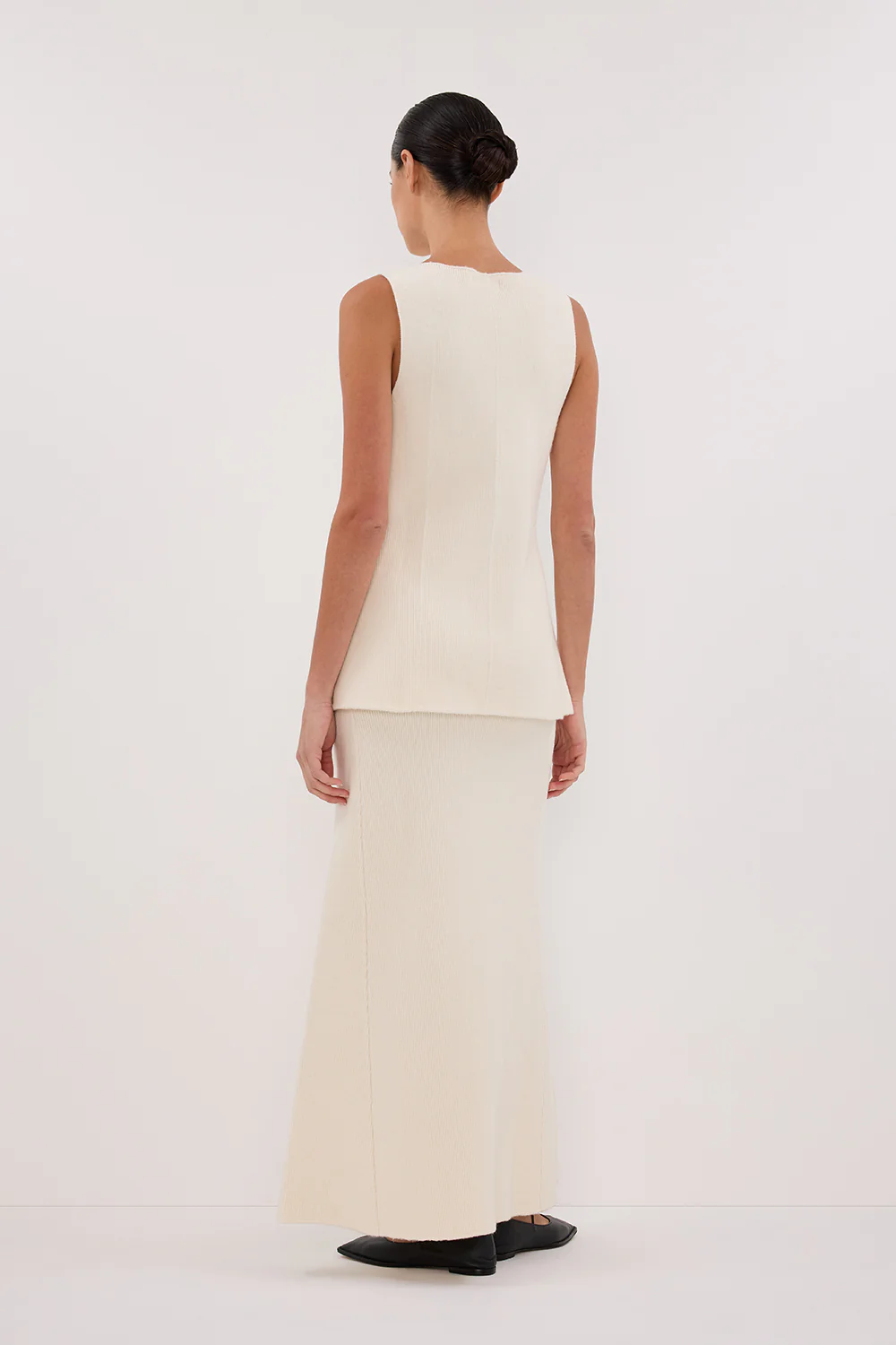 AVA CREAM LONGLINE KNIT MIDI SKIRT - Gamepaces