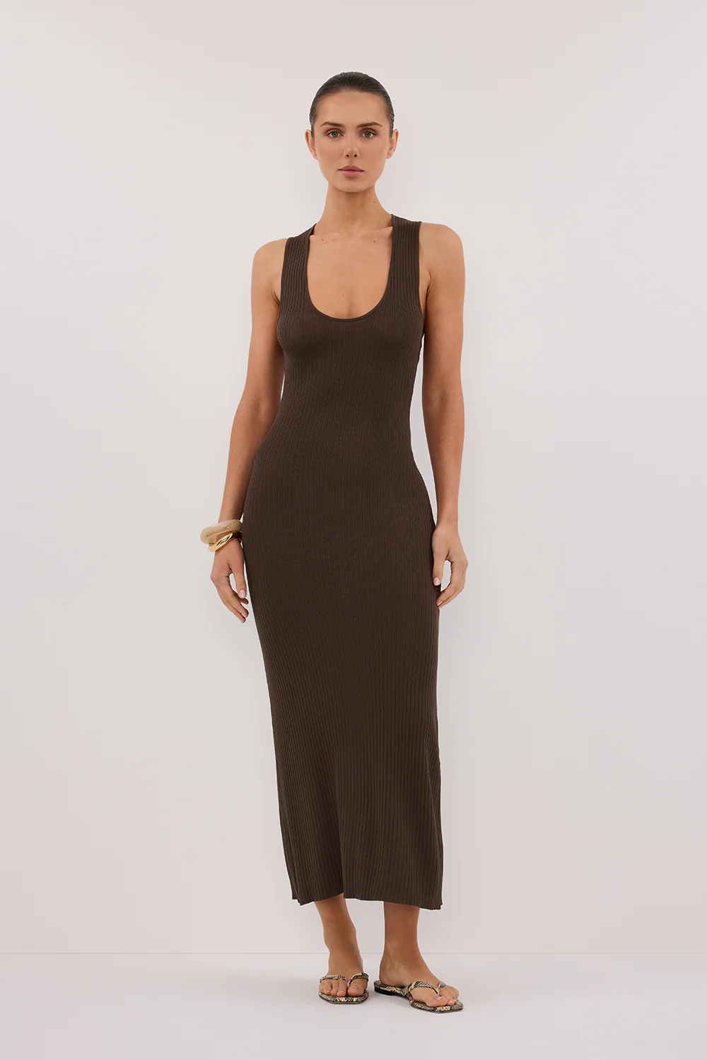 EVE DARK OLIVE SCOOP KNIT MIDI DRESS - Gamepaces