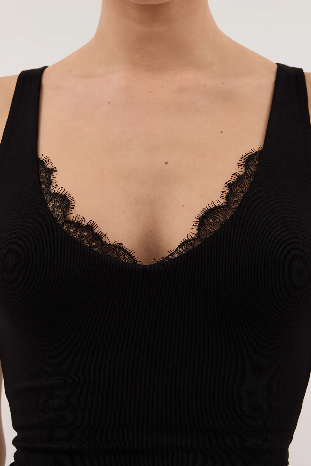REBECCA BLACK LACE TRIM KNIT TANK - Gamepaces