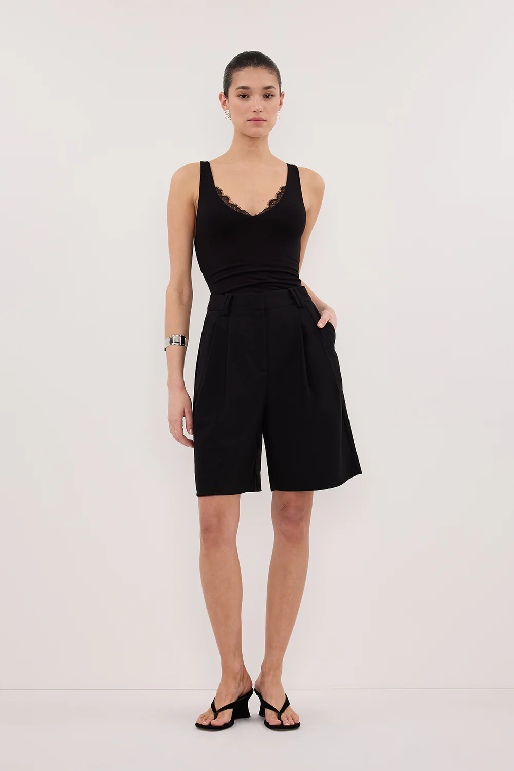 REBECCA BLACK LACE TRIM KNIT TANK - Gamepaces