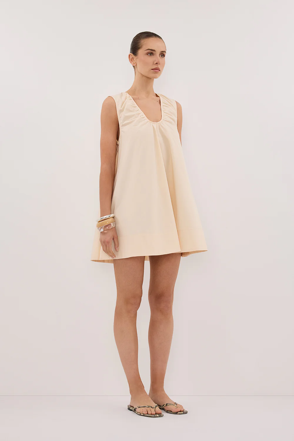 GABBY BUTTERMILK OVERSIZED COTTON MINI DRESS - Gamepaces