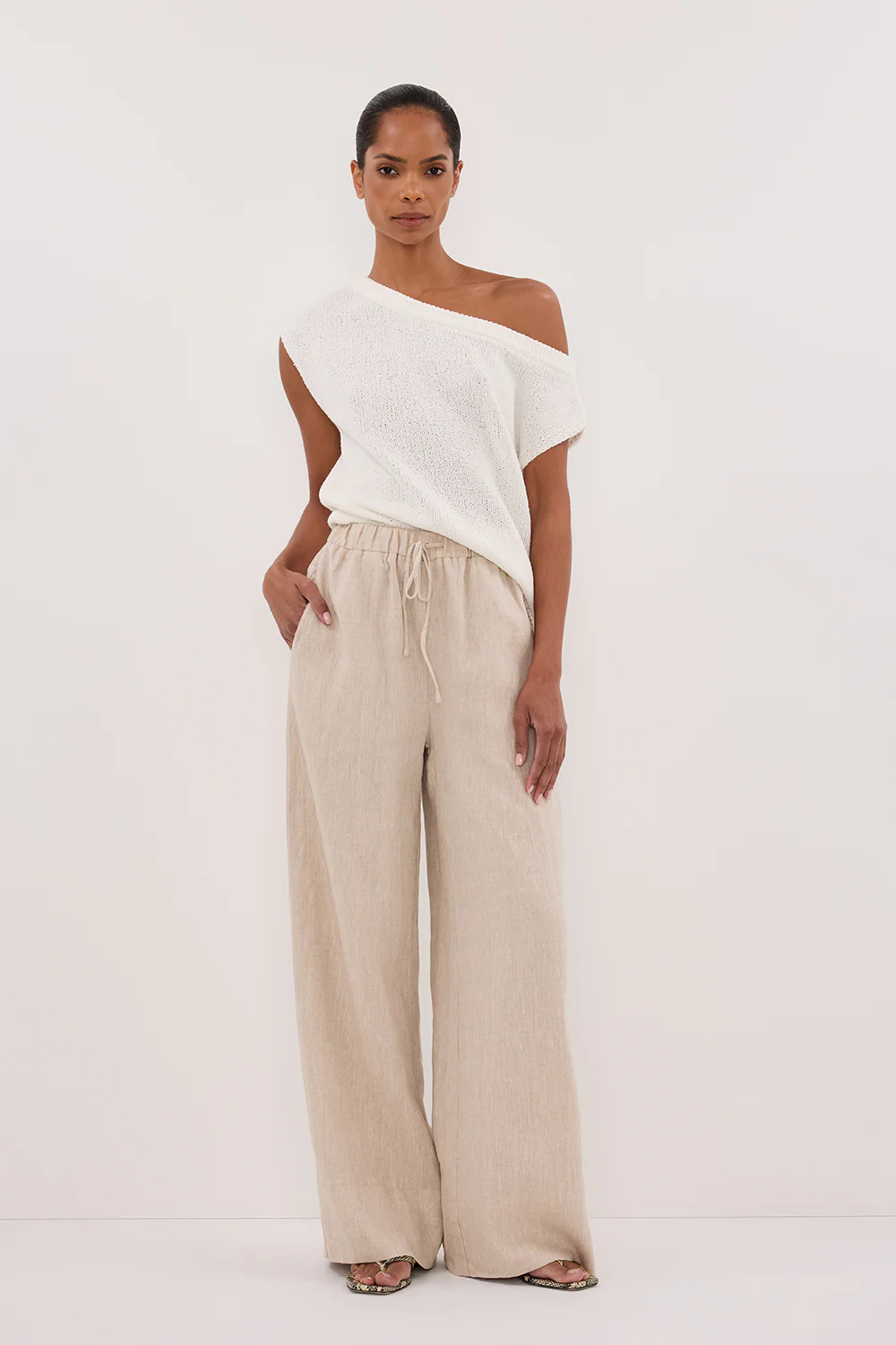 GINA NATURAL LINEN WAIST PANT - Gamepaces
