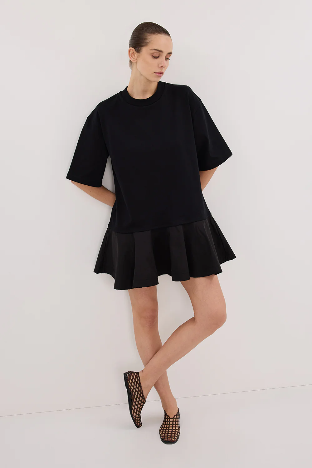 NOAH BLACK SHORT SLEEVE RUFFLE MINI DRESS - Gamepaces