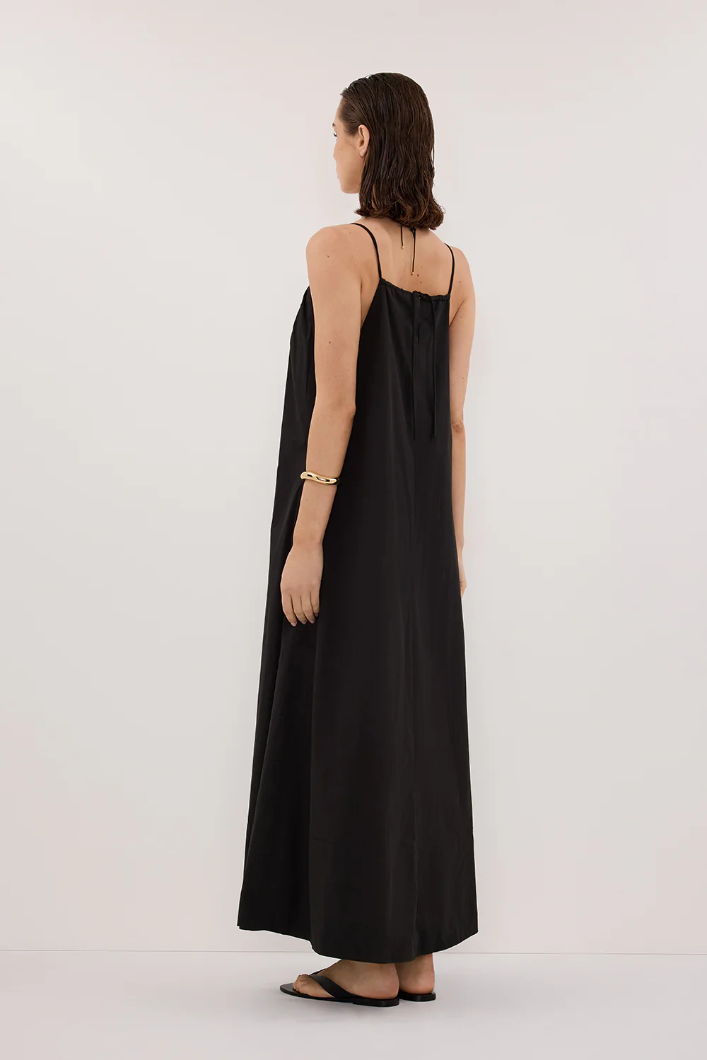 LIANA BLACK SLEEVELESS POPLIN TENT MIDI DRESS - Gamepaces