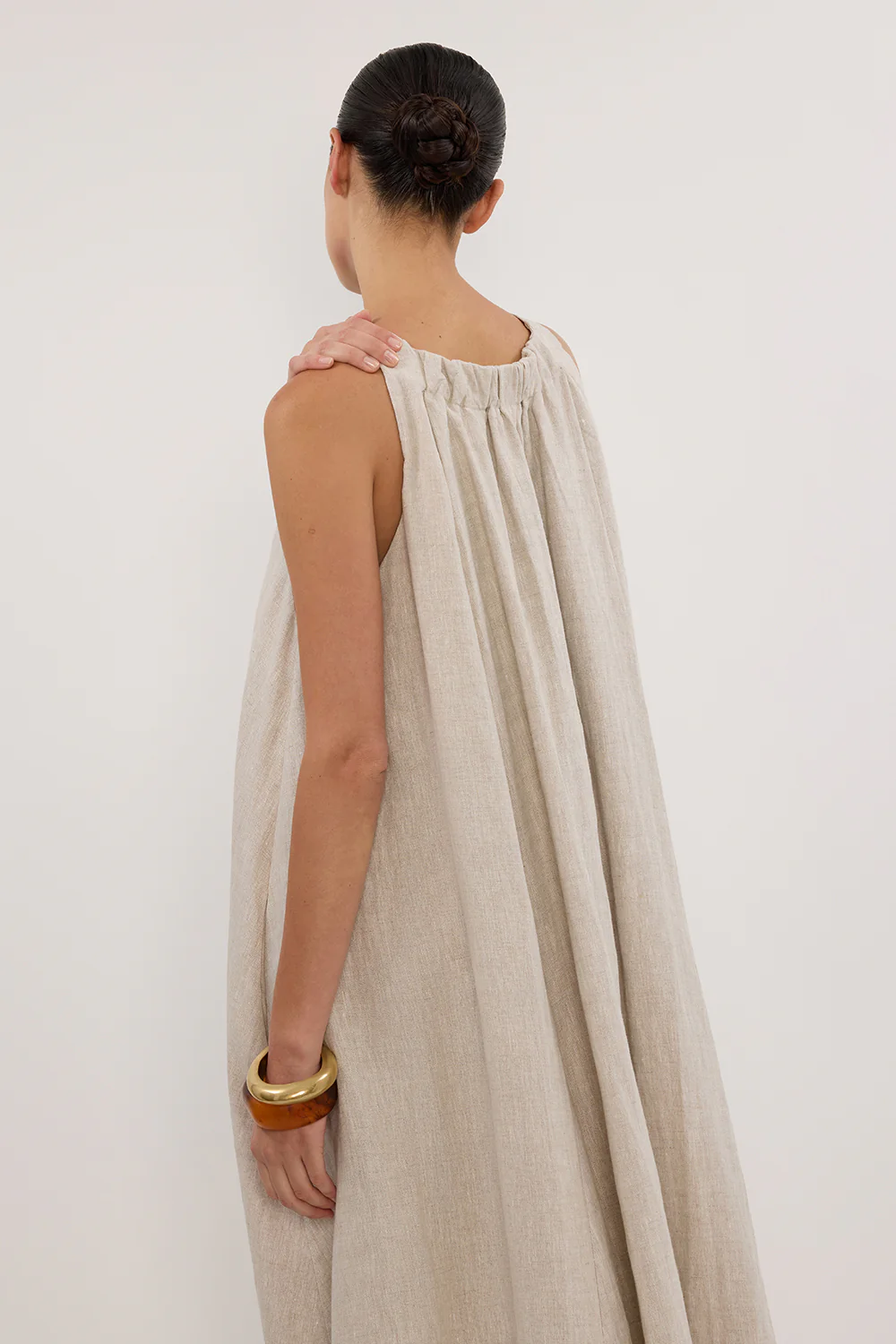 ISABELLE NATURAL LINEN MIDI DRESS - Gamepaces