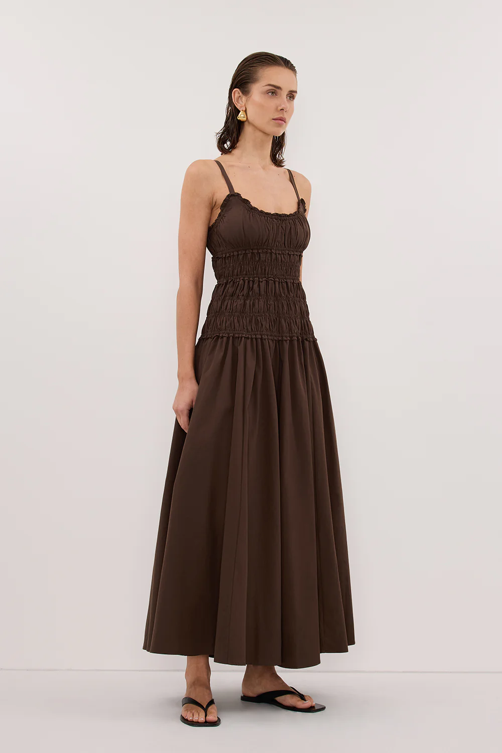 TOBY BITTER CHOC COTTON MIDI DRESS - Gamepaces