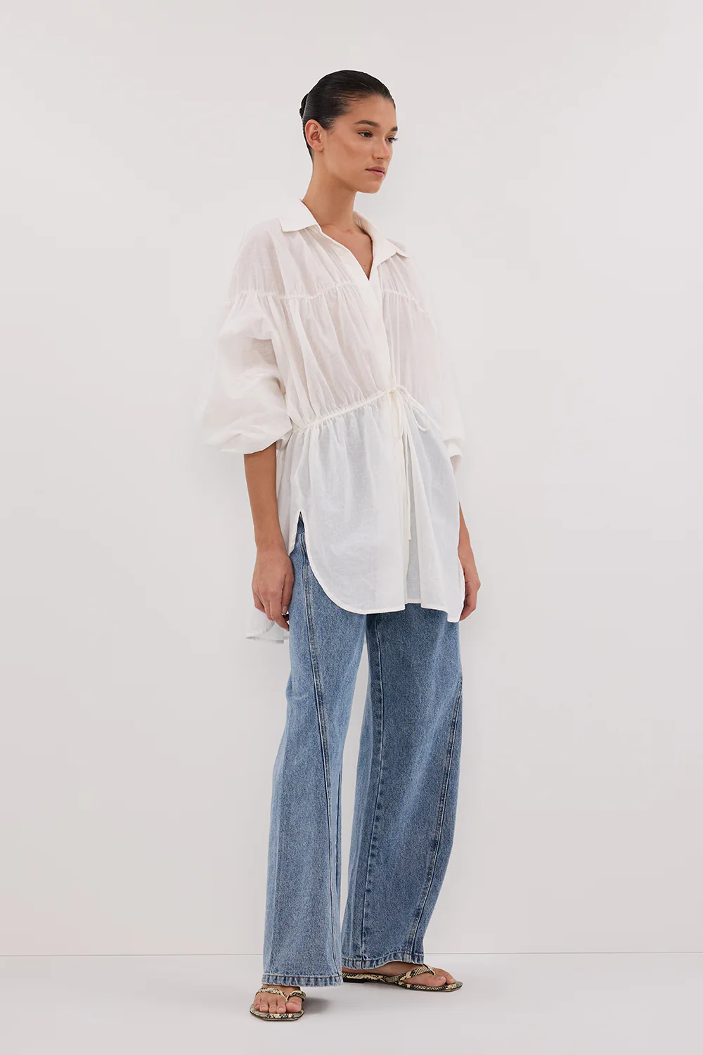 FLOYCE WHITE LINEN LONG SLEEVE TOP - Gamepaces