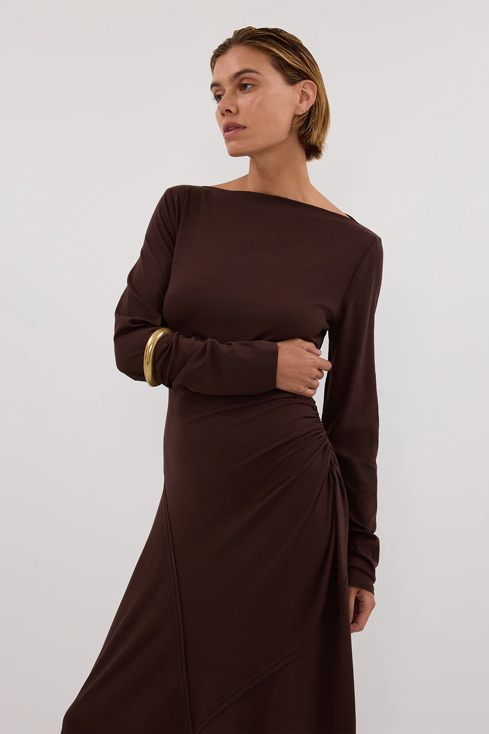 HADLEY CHOC LONG SLEEVE KNIT MAXI DRESS - Gamepaces