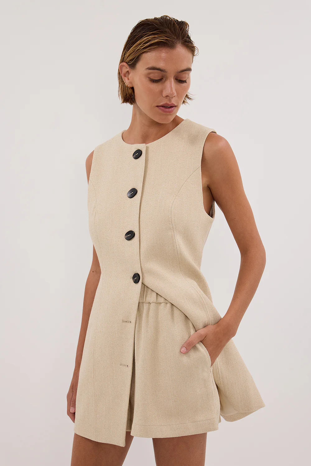 FRANKIE OAT TWEED ELASTIC SHORT - Gamepaces