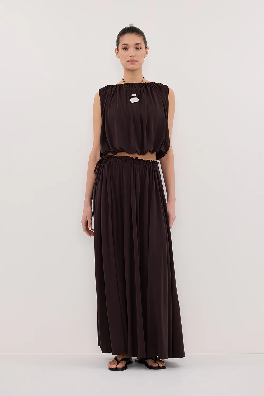 AVA BURNT CHOC SLEEVELESS MODAL BLEND TOP - Gamepaces