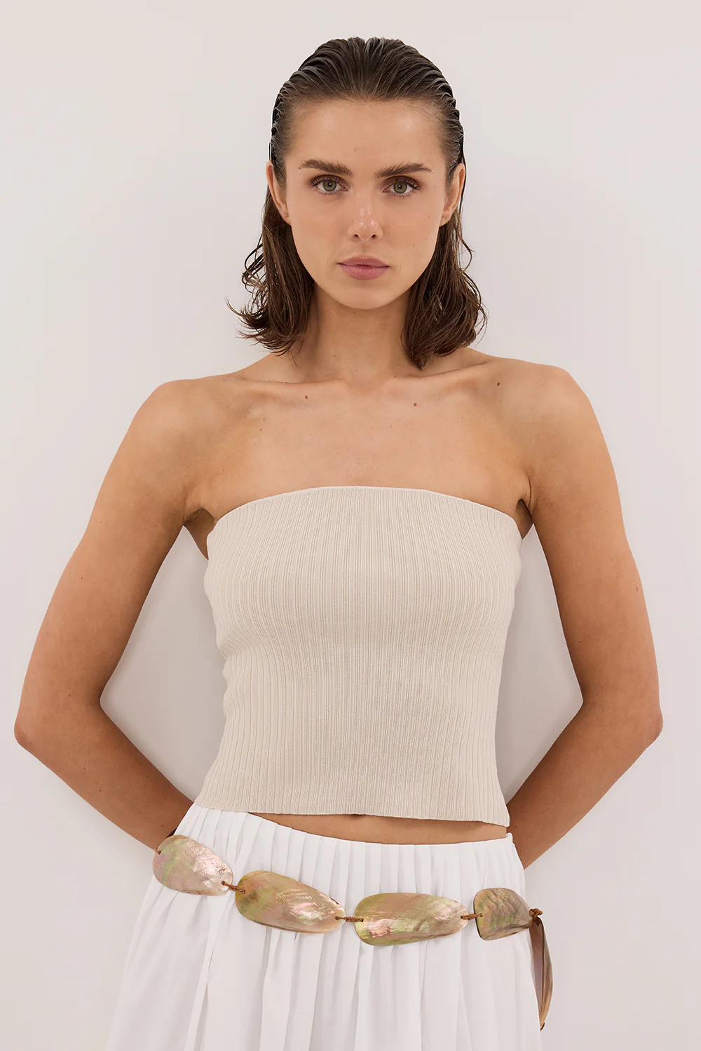 LIMA BONE STRAPLESS BANDEAU KNIT TOP - Gamepaces