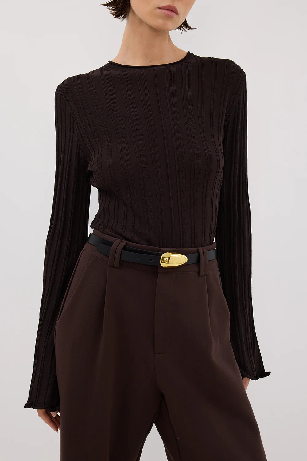 SYLVIA BITTER CHOC CREW KNIT TOP - Gamepaces