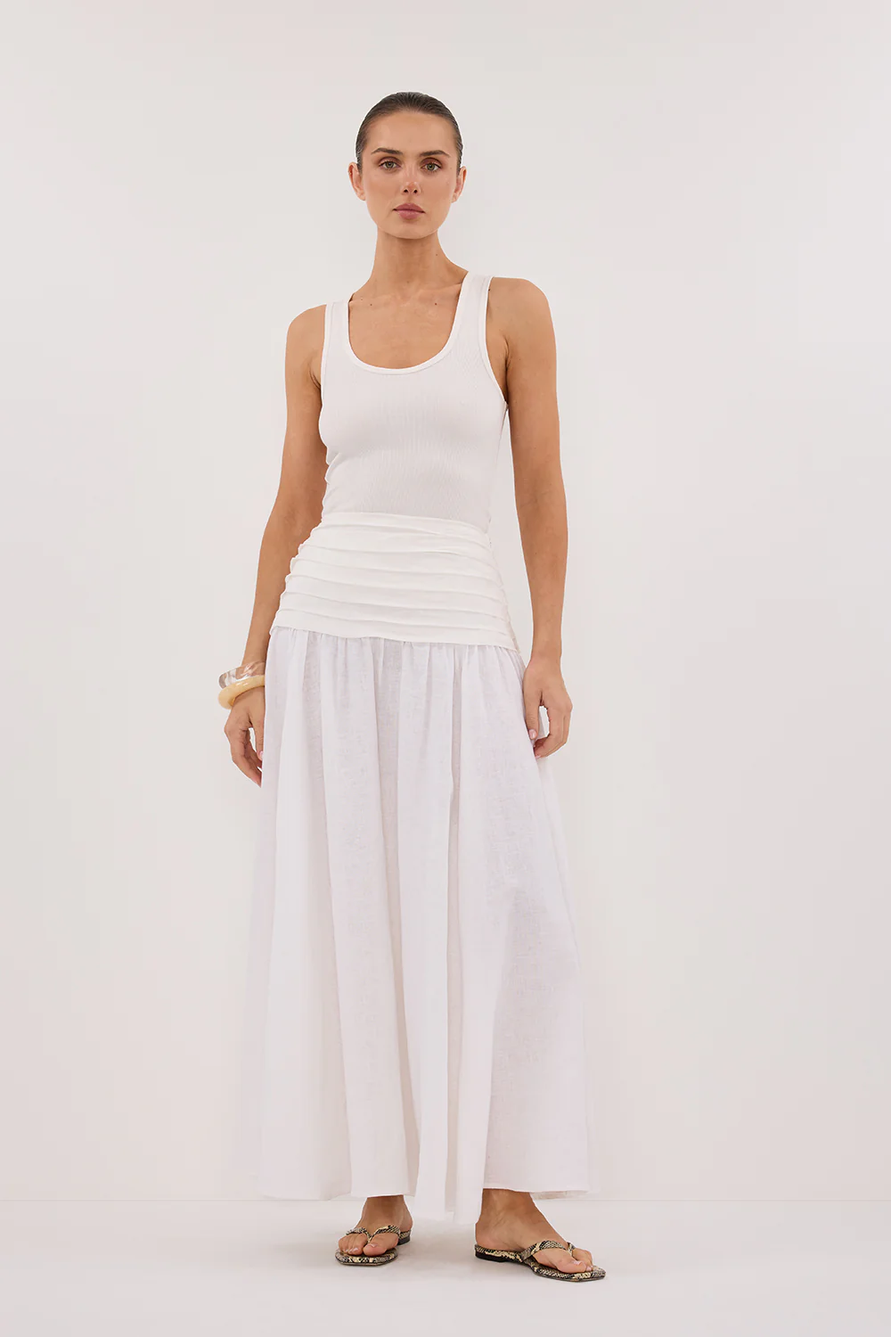 HALLIE WHITE LINEN MIDI SKIRT - Gamepaces
