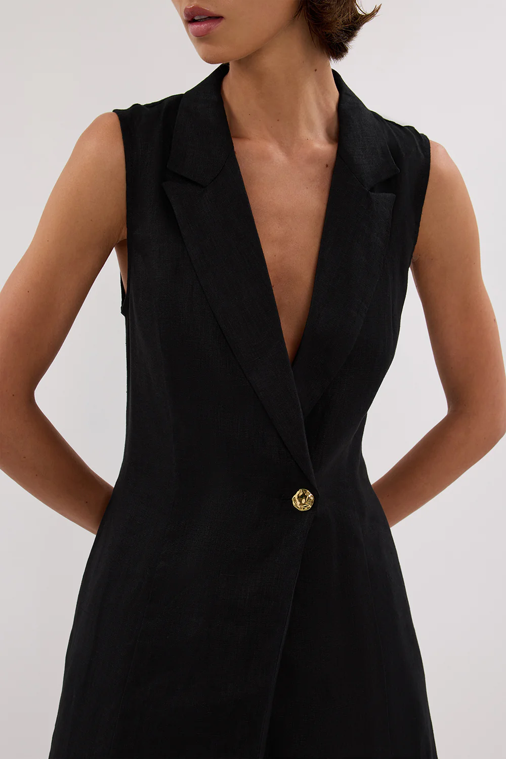 CORA BLACK LINEN MIDI DRESS - Gamepaces