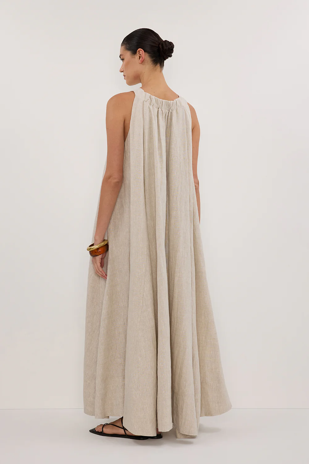 ISABELLE NATURAL LINEN MIDI DRESS - Gamepaces