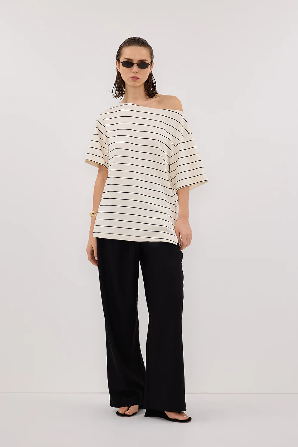 ESME OFF WHITE  STRIPE ASYM TEE - Gamepaces