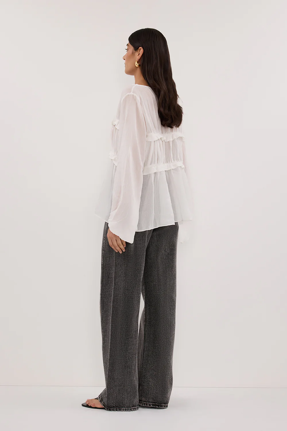 MILA WHITE RAMIE LONG SLEEVE FRILL TOP - Gamepaces