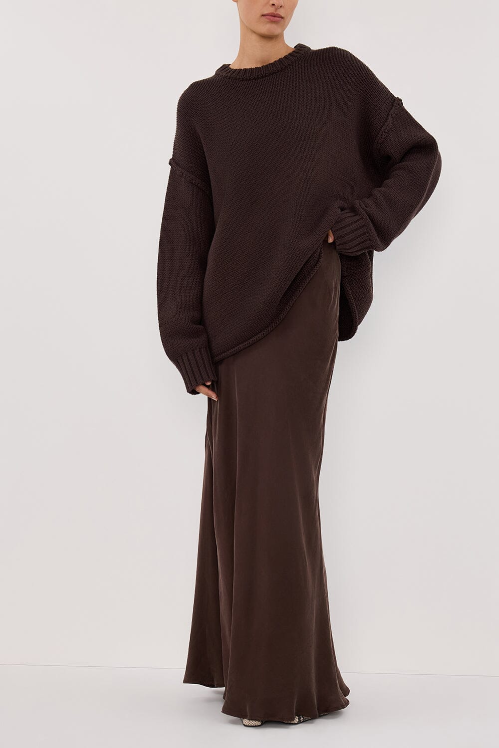 COLETTE BITTER CHOC SILK SKIRT - Gamepaces