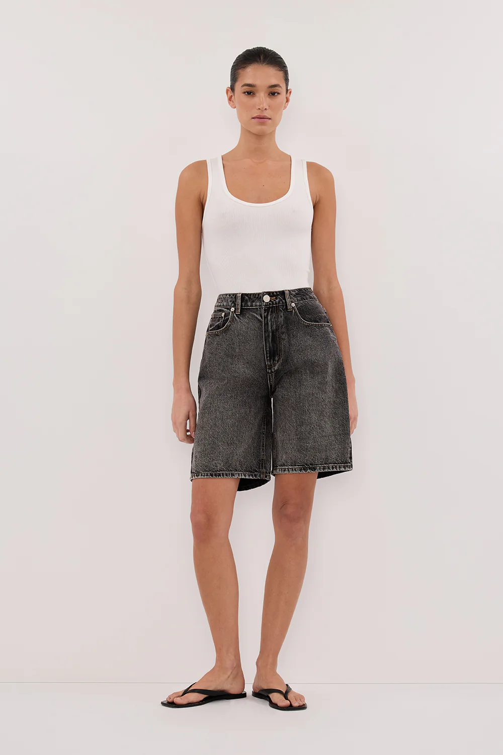 BAMBI WASHED BLACK BERMUDA DENIM SHORT - Gamepaces