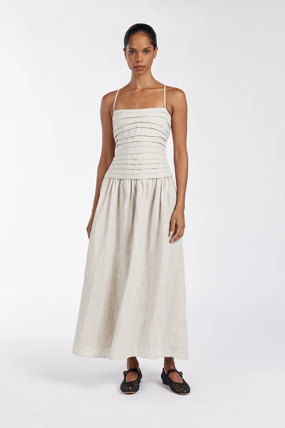 REECE NATURAL LINEN MIDI DRESS - Gamepaces