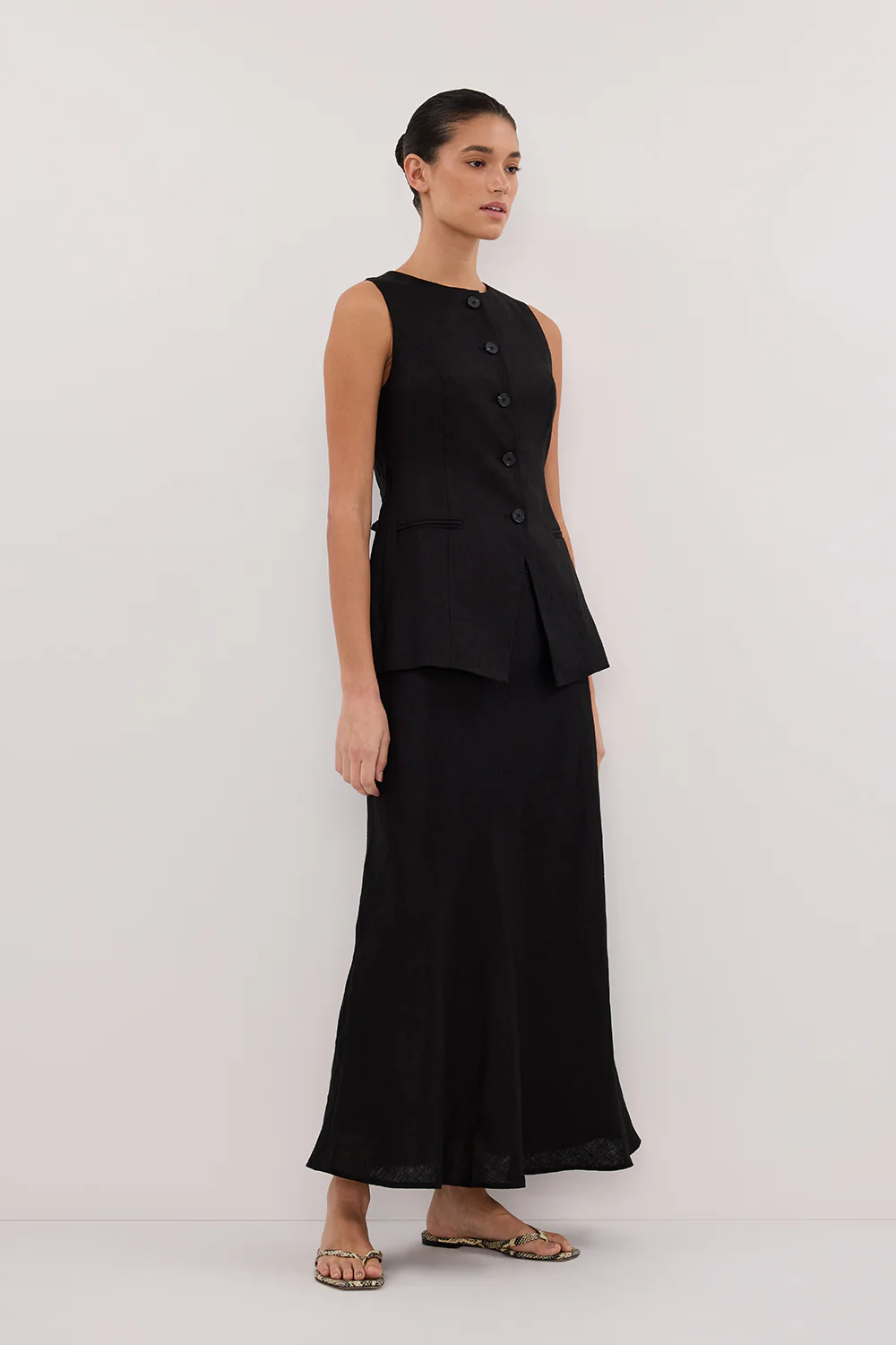 TYRA BLACK LINEN MIDI SKIRT - Gamepaces