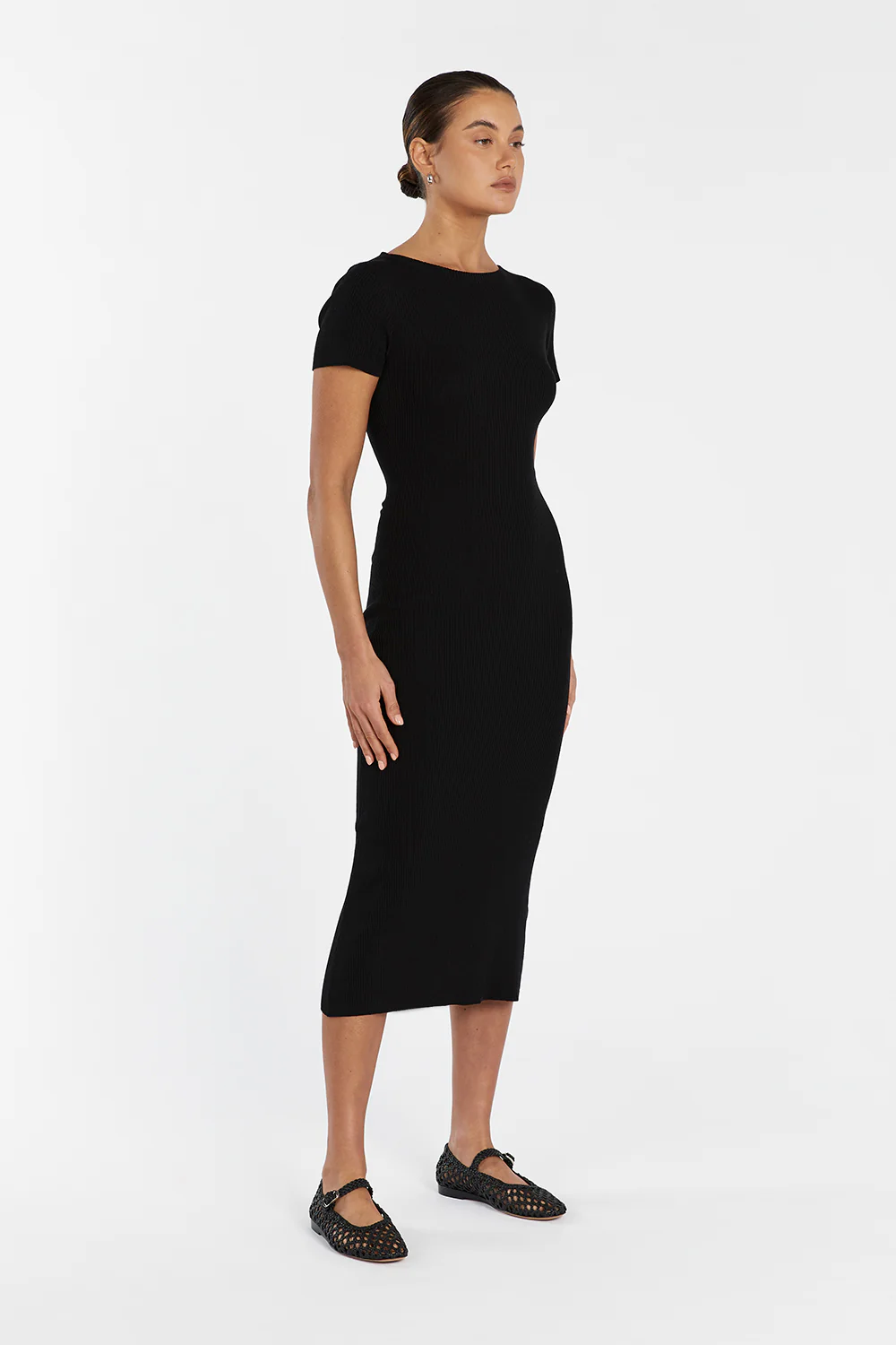MAX BLACK BOAT NECK KNIT MIDI DRESS - Gamepaces