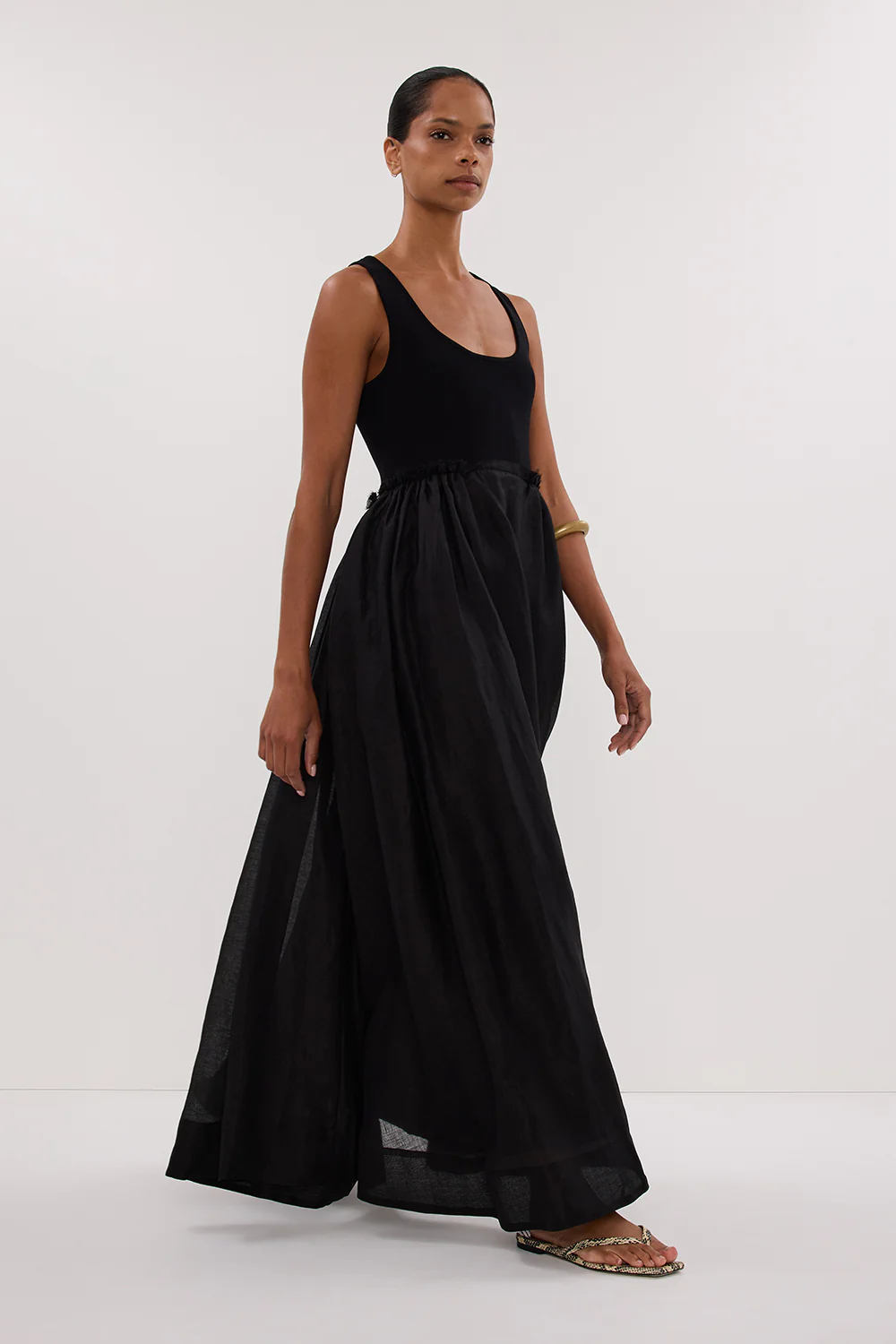 APRIL BLACK HYBRID KNIT MIDI DRESS - Gamepaces