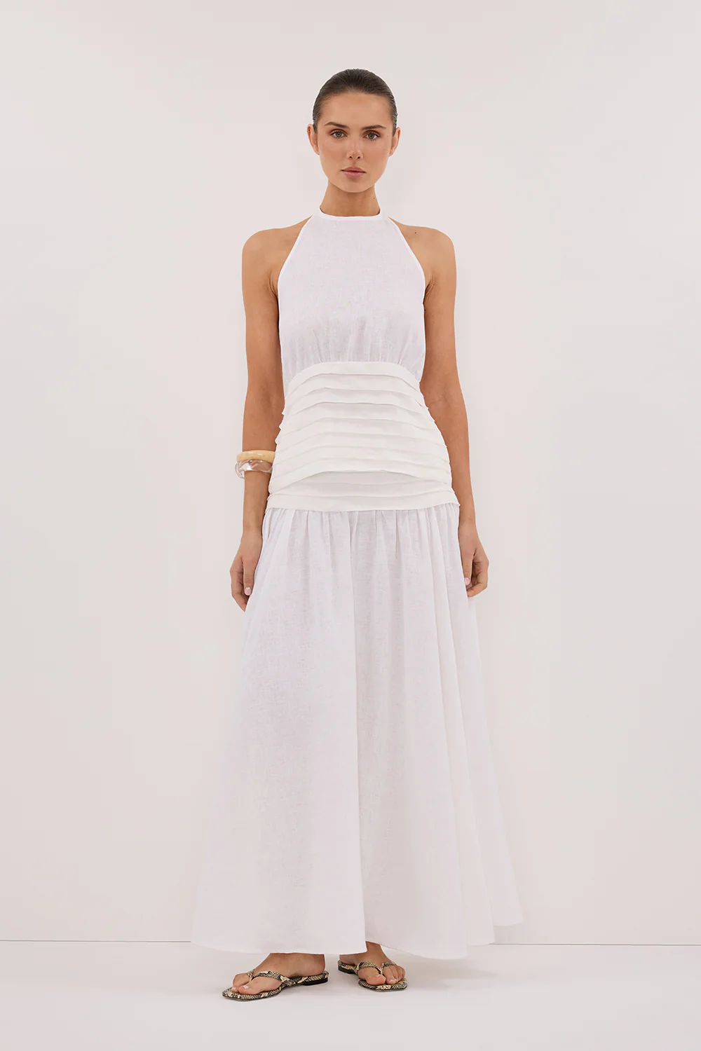 HALLIE WHITE LINEN MIDI SKIRT - Gamepaces