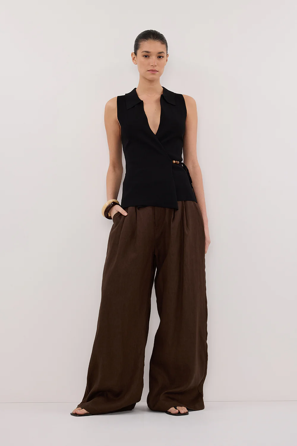 PAULA BLACK WRAP KNIT TOP - Gamepaces