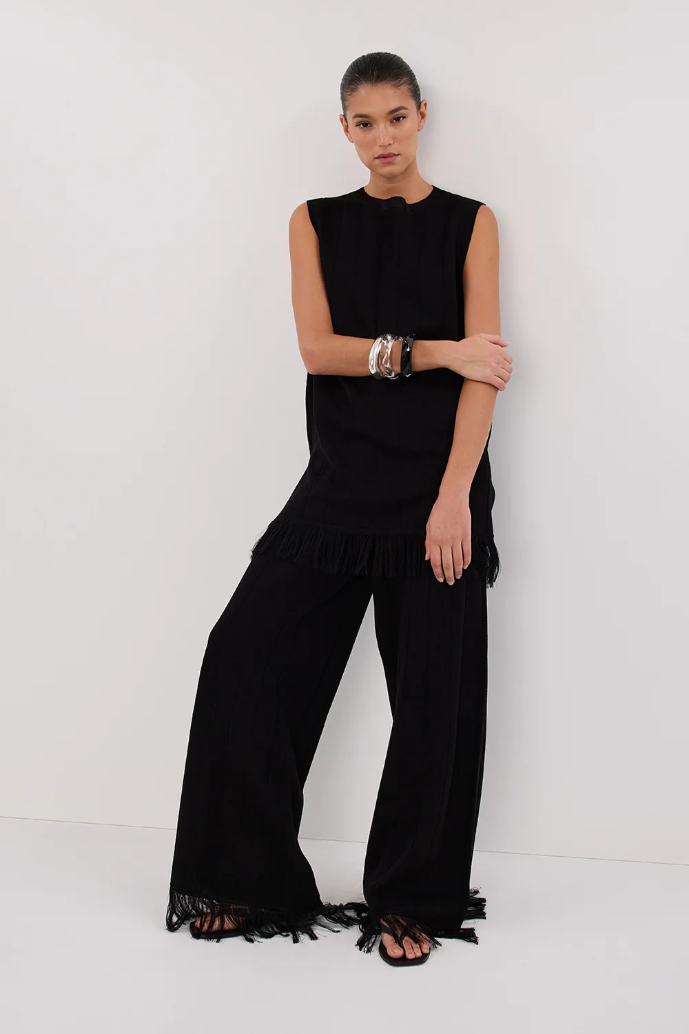 ARIA BLACK FRINGED KNIT PANT - Gamepaces