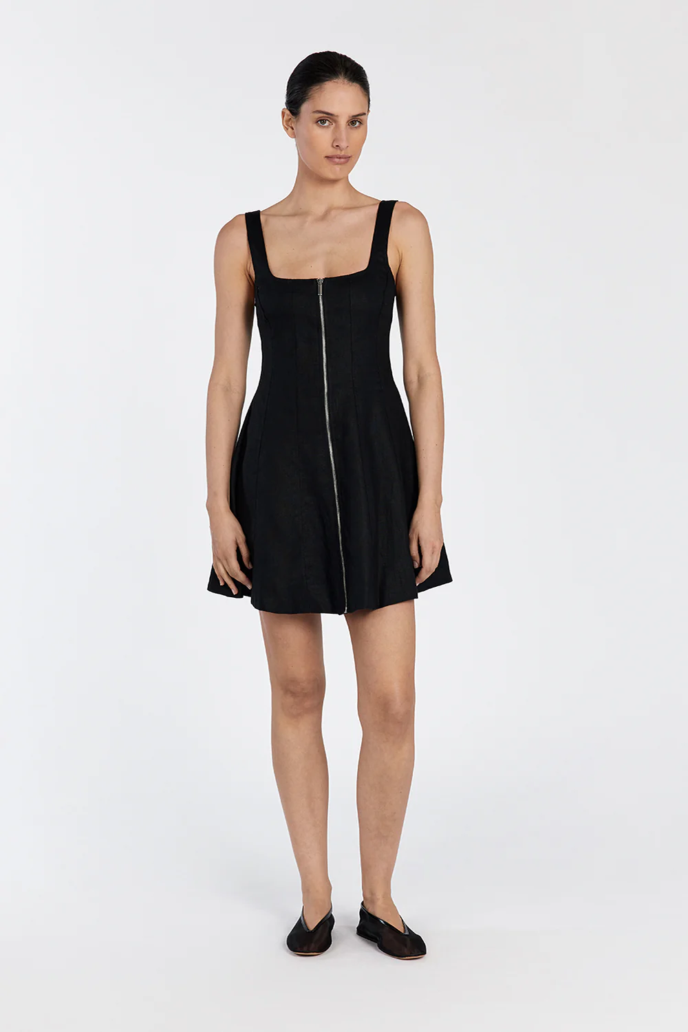 HARRIET BLACK LINEN MINI DRESS - Gamepaces