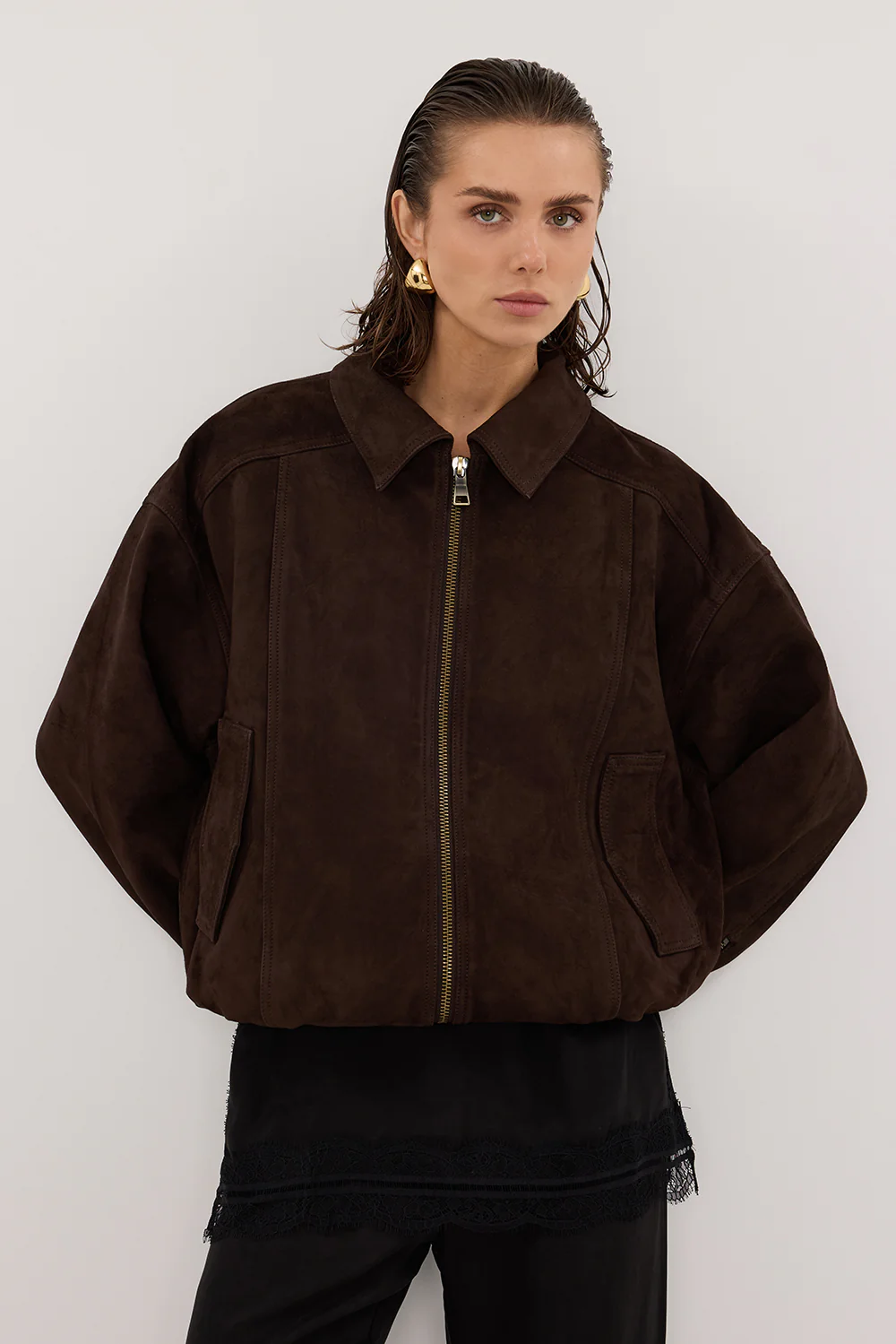 DENVER BITTER CHOC SUEDE LEATHER BOMBER JACKET - Gamepaces