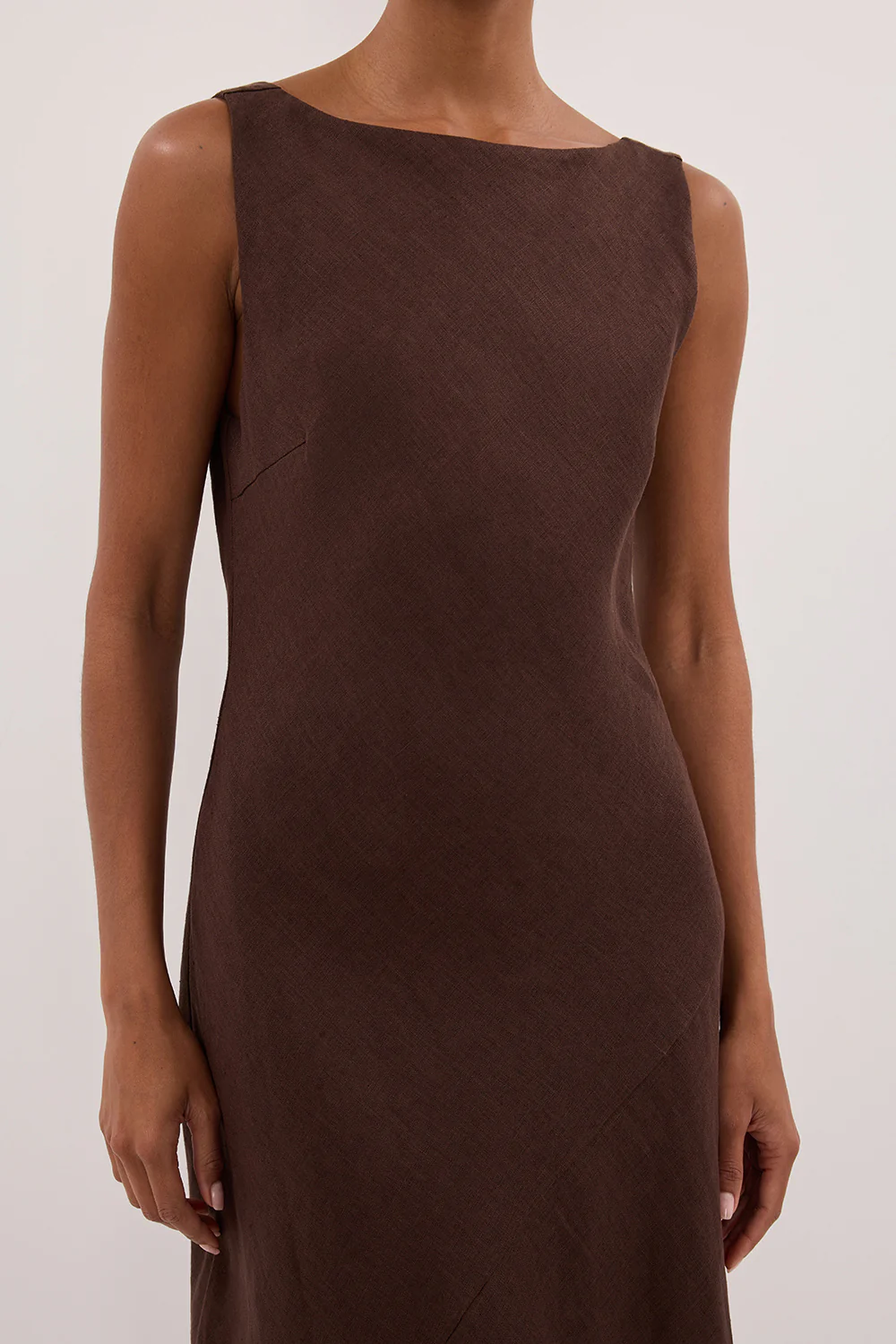 LACY COCOA SLEEVELESS LINEN MIDI DRESS - Gamepaces