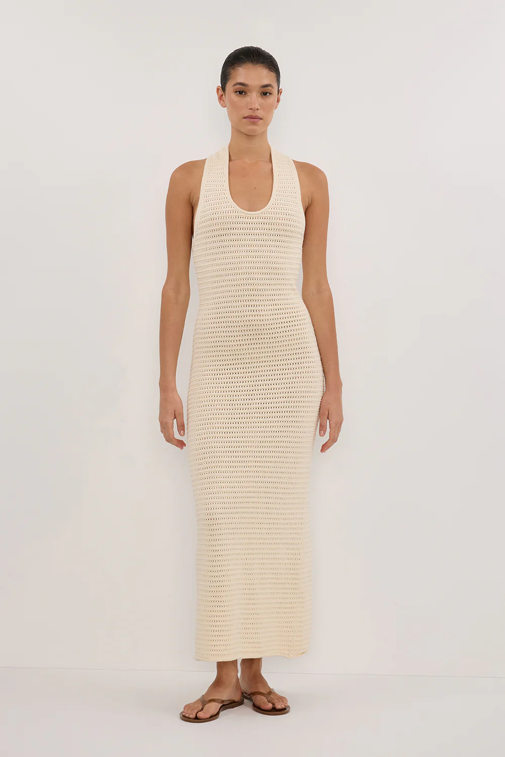 GINA CREAM HALTER CROCHET DRESS - Gamepaces
