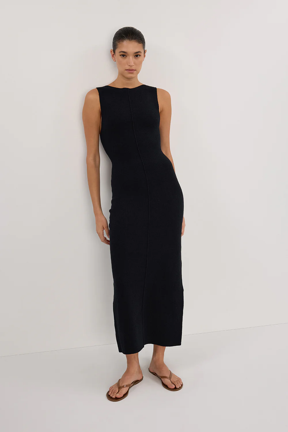 OWEN BLACK CREPE KNIT MIDI DRESS - Gamepaces