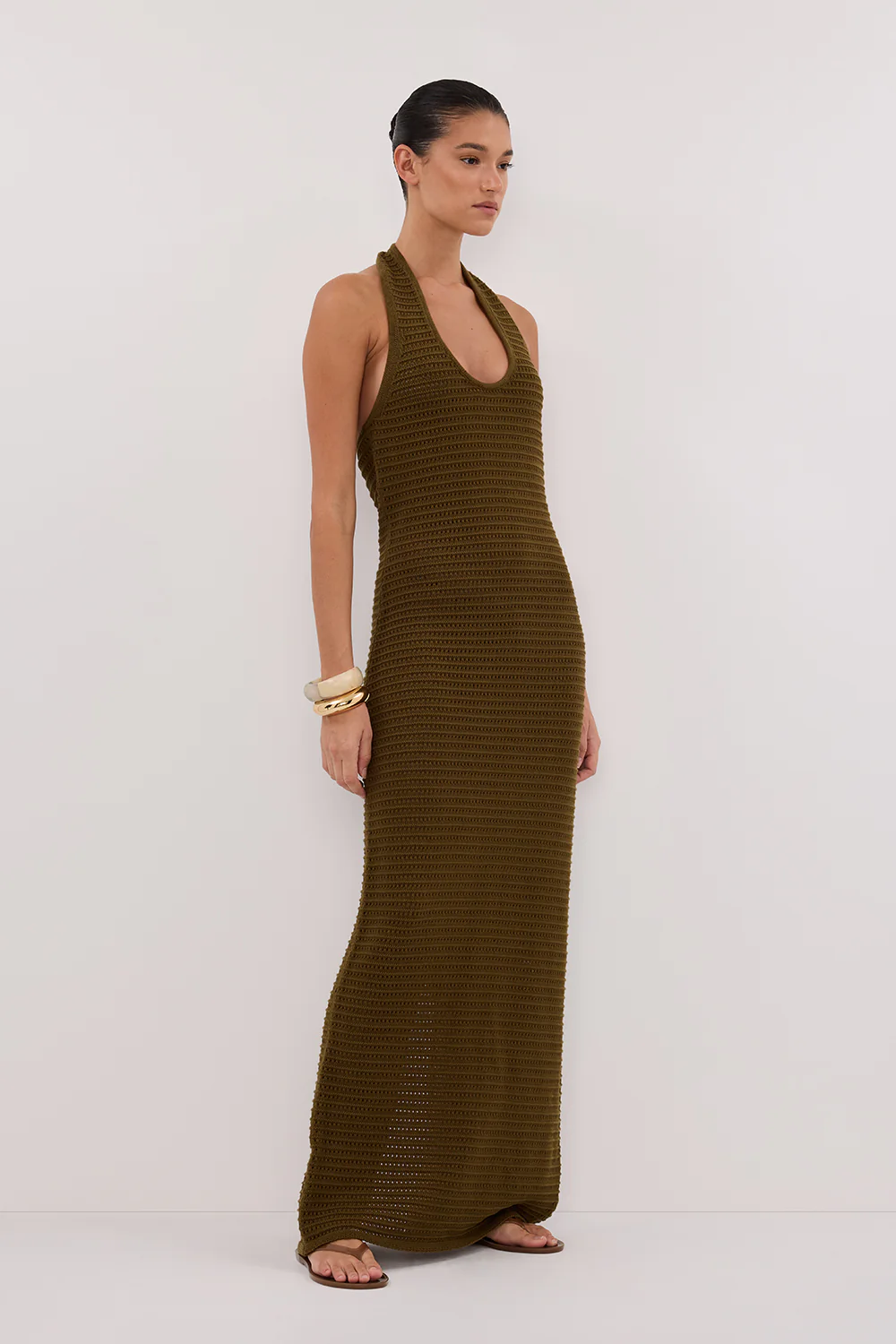 GINA OLIVE HALTER CROCHET DRESS - Gamepaces