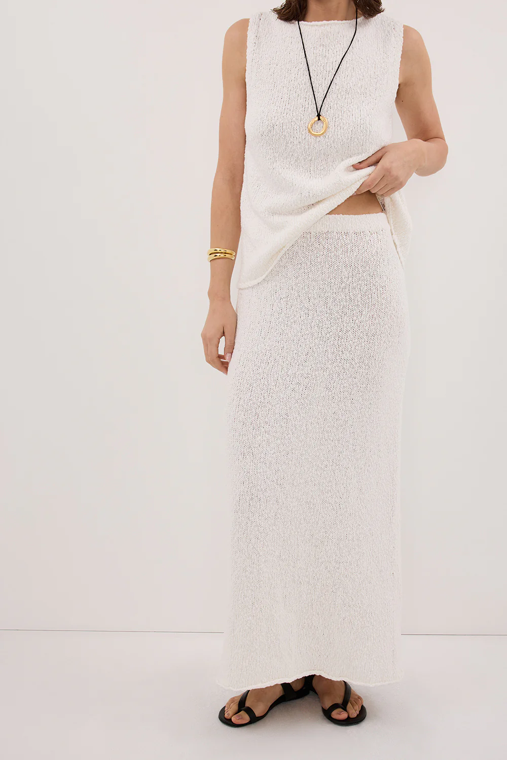 DINA OFF WHITE KNIT MIDI SKIRT - Gamepaces