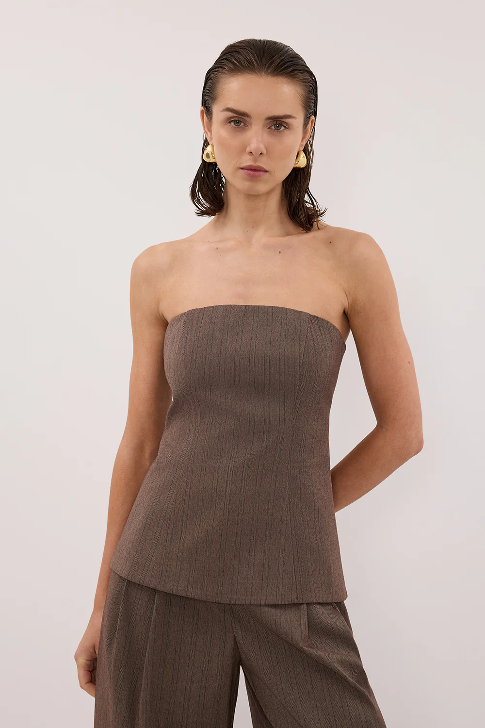 HAILEY CHOC STRAPLESS STRIPE BUSTIER TOP - Gamepaces