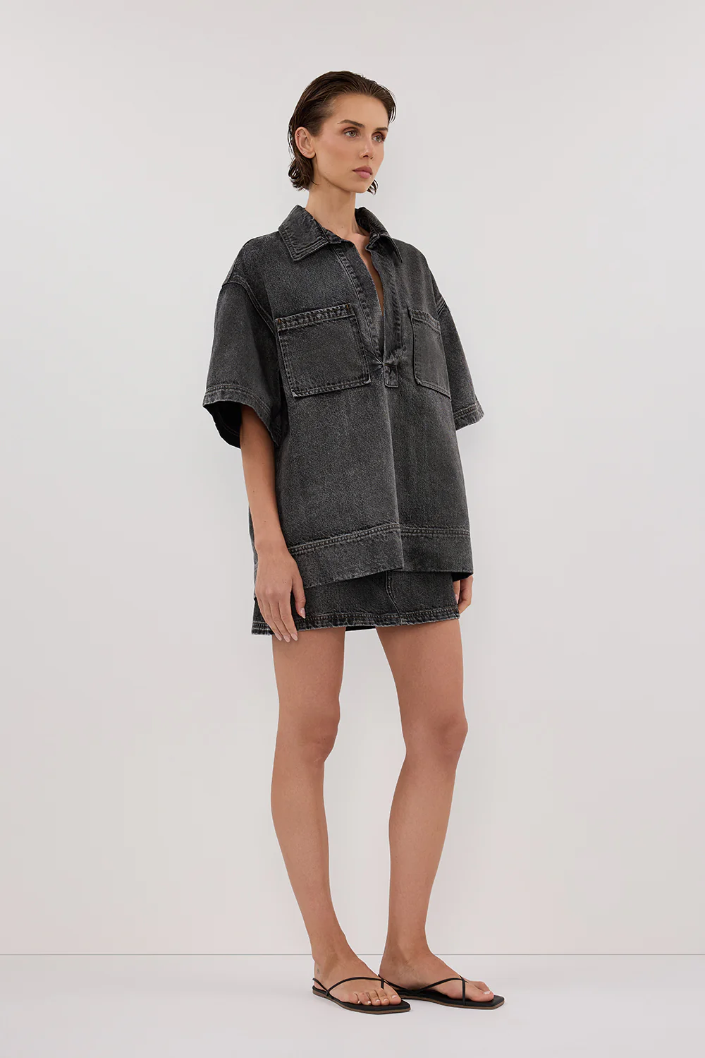 MASON WASHED BLACK BOXY DENIM SHIRT - Gamepaces