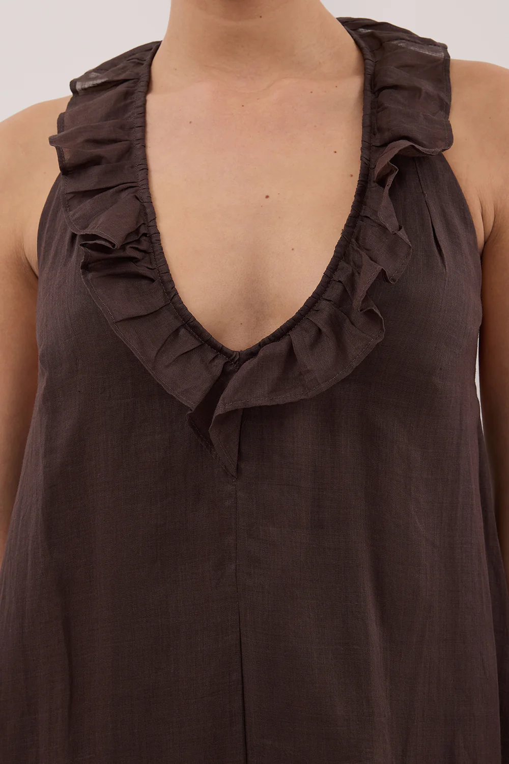 HAZEL DARK CHOC RAMIE SLEEVELESS MIDI DRESS - Gamepaces