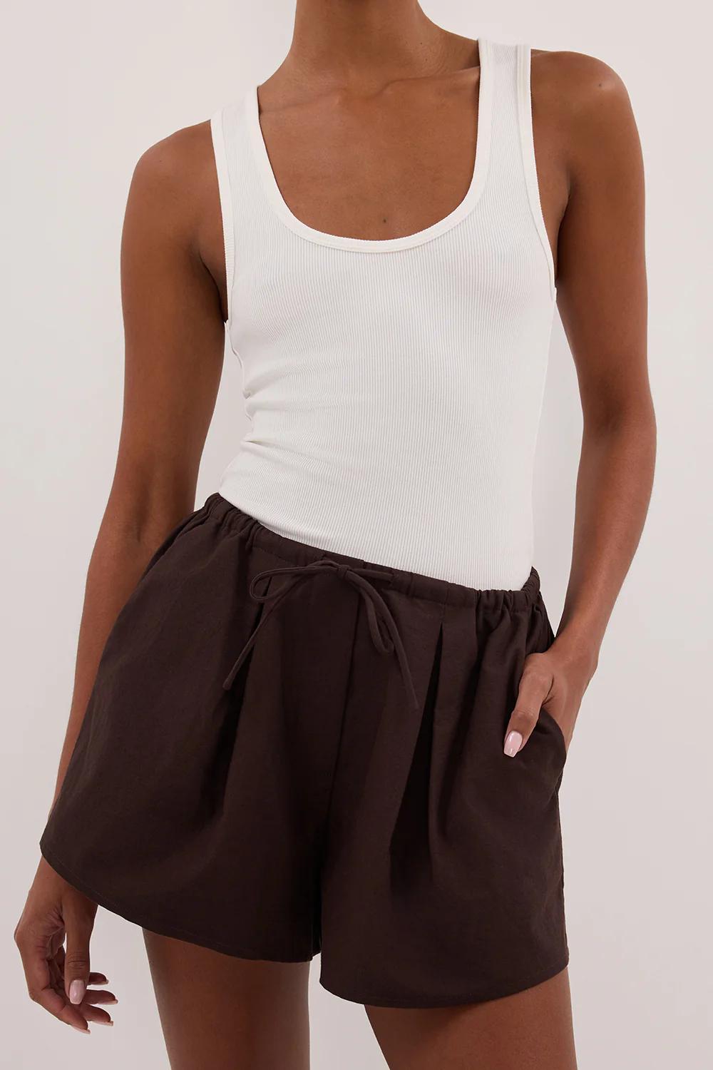 RHEA BURNT CHOC COTTON DRAWSTRING SHORT - Gamepaces