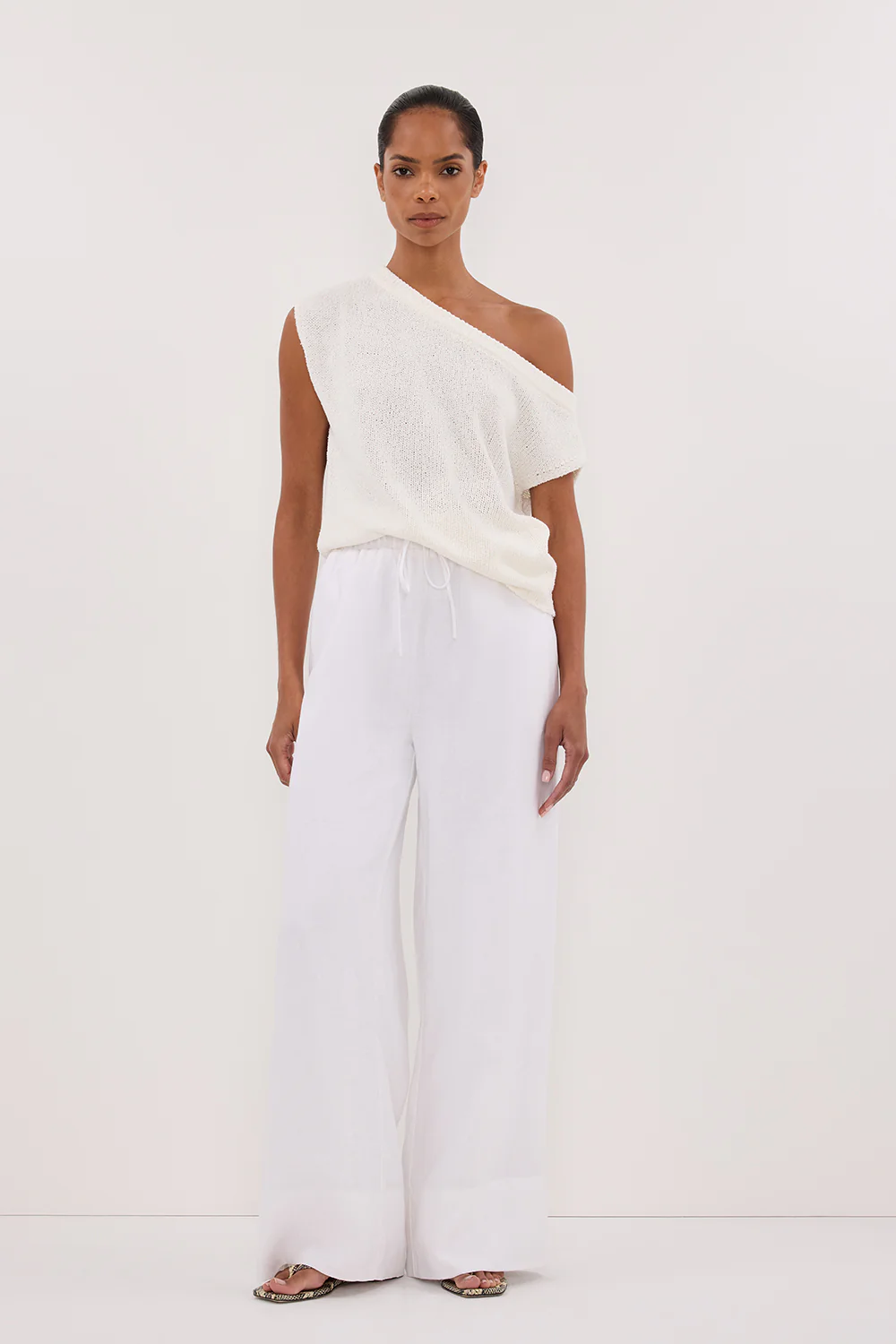 GINA WHITE LINEN ELASTIC WAIST PANT - Gamepaces