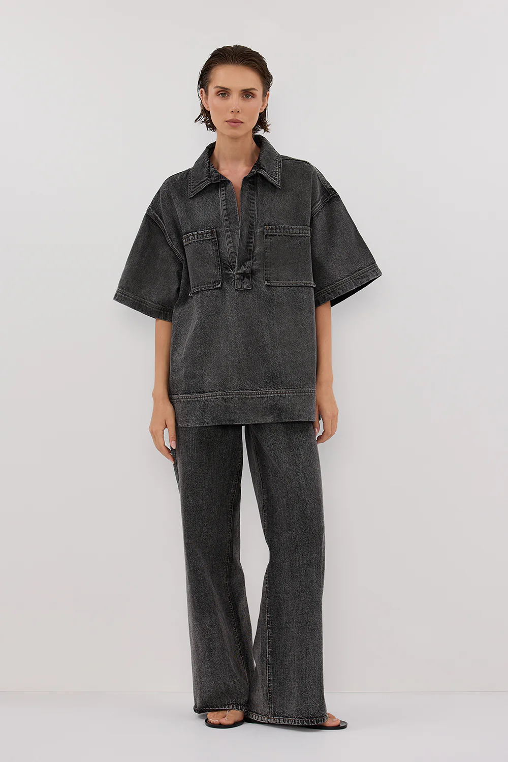 MASON WASHED BLACK BOXY DENIM SHIRT - Gamepaces