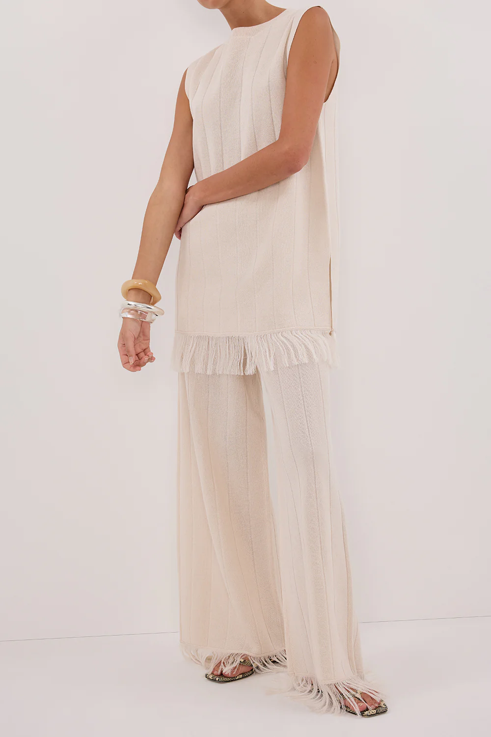 ARIA CREAM FRINGED KNIT PANT - Gamepaces