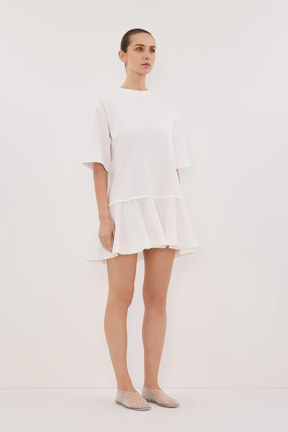NOAH WHITE SHORT SLEEVE RUFFLE MINI DRESS - Gamepaces