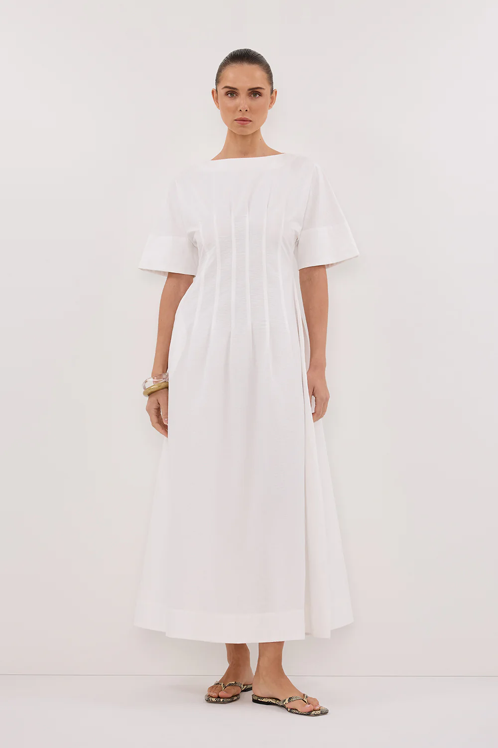 DAPHNE WHITE SLEEVED MIDI DRESS - Gamepaces