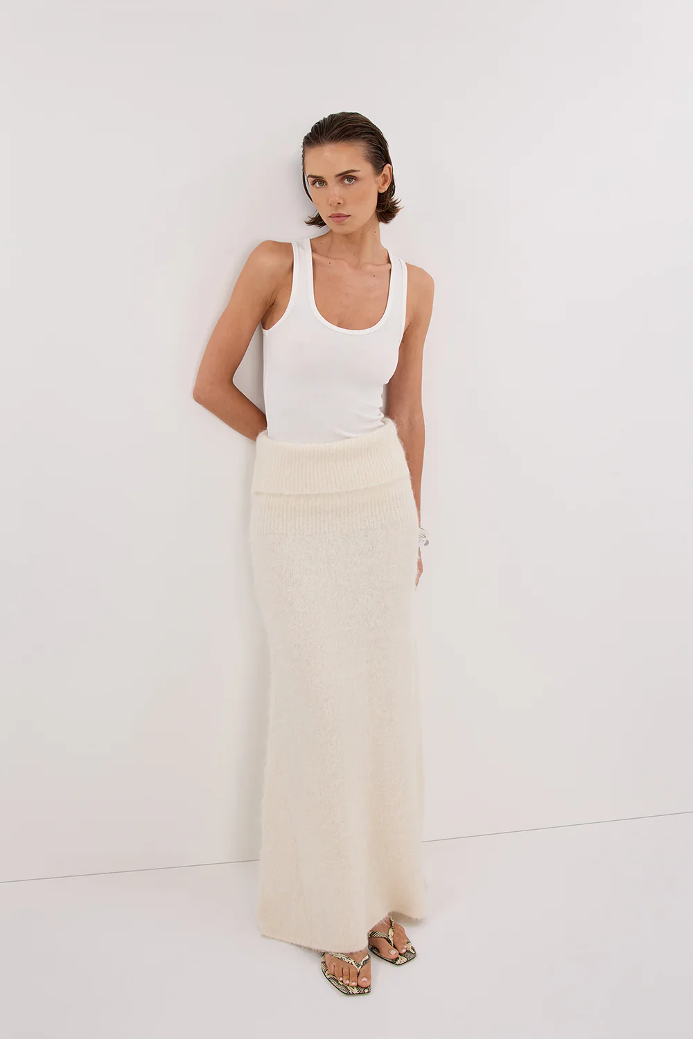 SALMA IVORY KNIT MAXI SKIRT - Gamepaces