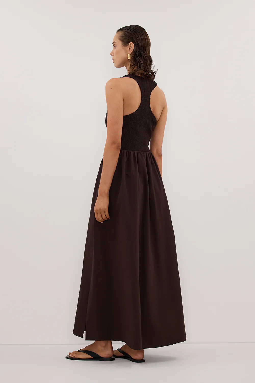 FLORENCE BURNT CHOC COTTON MIDI DRESS - Gamepaces