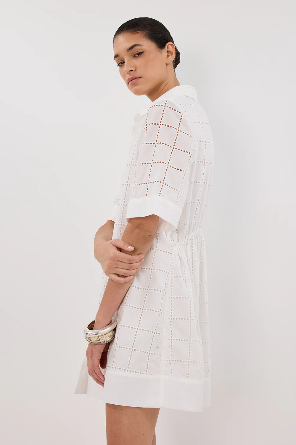 OWEN WHITE SLEEVED BRODERIE MINI DRESS - Gamepaces